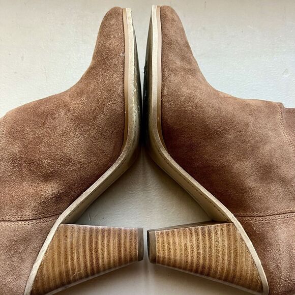 Michael Kors Cognac Brown Suede Mid Calf Pull On Western Boots Women’s 8.5 M - Picture 4 of 16